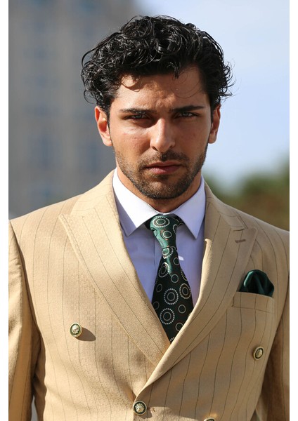 Kruvaze Slim Fit Çizgili Krem Erkek Ceket fiyatları