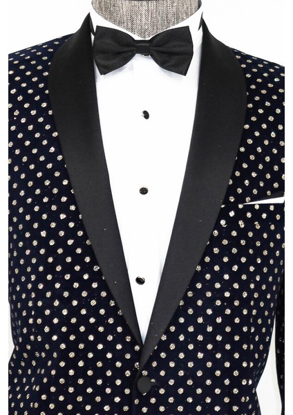 Nokta Desenli Slim Fit Lacivert Erkek Smokin Ceket fiyatları