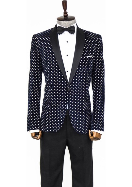 Nokta Desenli Slim Fit Lacivert Erkek Smokin Ceket fırsatları