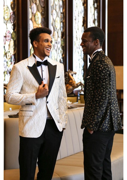 Mini Çiçek Desenli Siyah Erkek Smokin Ceket modelleri