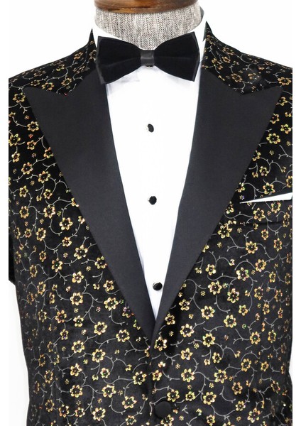 Mini Çiçek Desenli Siyah Erkek Smokin Ceket fırsatları