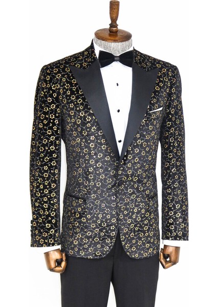 Mini Çiçek Desenli Siyah Erkek Smokin Ceket indirimleri