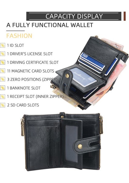 Kısa Çift Fermuarlı Cüzdan - Siyah (Yurt Dışından) fırsatları