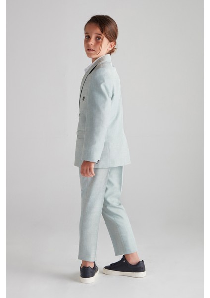 Erkek Çocuk Kruvaze Çizgili Takım Elbise (Su Yeşili) - Üçlü Takım (Pantolon,gömlek,ceket) modelleri