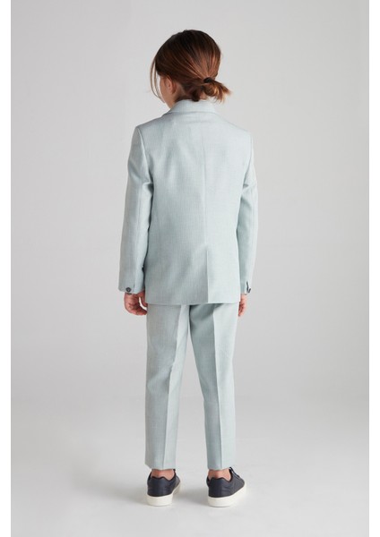 Erkek Çocuk Kruvaze Çizgili Takım Elbise (Su Yeşili) - Üçlü Takım (Pantolon,gömlek,ceket) fırsatları