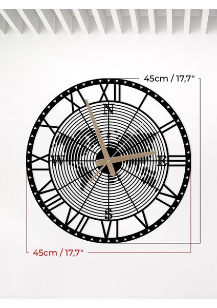 Dekoratif Metal Duvar Saati Pusula Temalı Dünya Haritası 45X45CM fiyatları