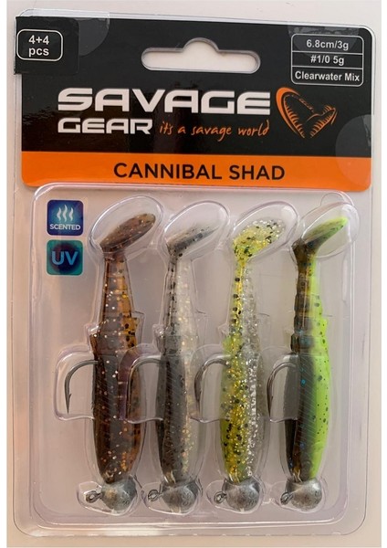 Cannibal Shad 6.8cm 3gr+5gr #1/0 Clear Water 4+4 Adet Silikon Seti fiyatları
