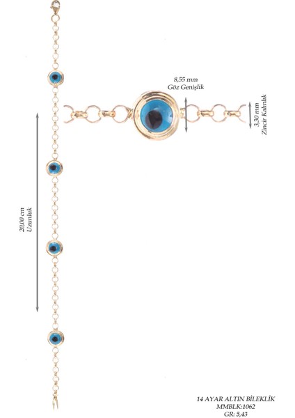 Kadın 14 Ayar Altın Nazar Göz Taşlı Bileklik modelleri
