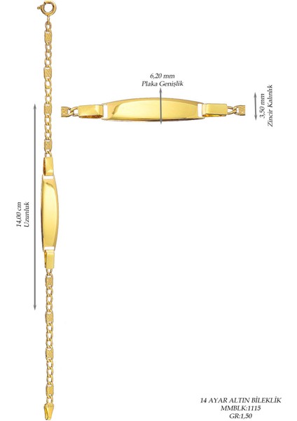 Çocuk 14 Ayar Altın Künye Bileklik