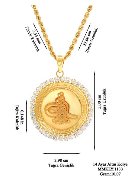 Kadın 14 Ayar Altın Osmanlı Tuğrası Halat Zincirle Birlikte modelleri