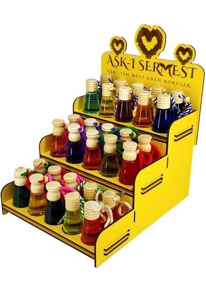Aşk-I Sermest Sarı Ahşap Standlı 120 Adet 8 ml Tutty Fruty Araç Parfümü Oto Araba Kokusu