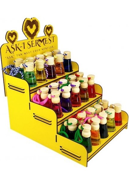 Aşk-I Sermest Sarı Ahşap Standlı 120 Adet 8 ml Tutty Fruty Araç Parfümü Oto Araba Kokusu