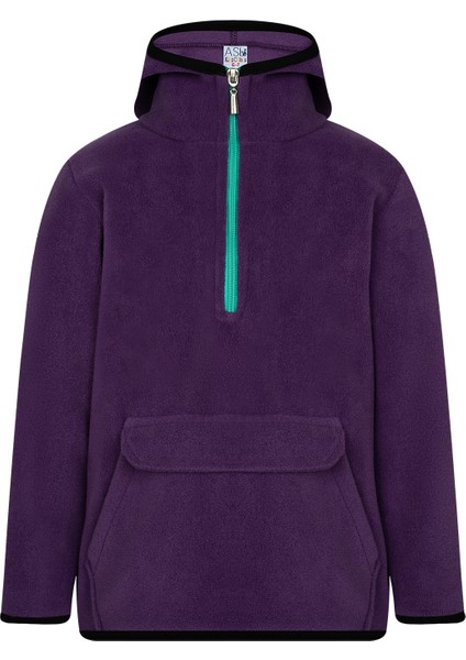 Çocuk Polar Yarım Fermuarlı Kapşonlu Kanguru Cep Sweatshirt Lacivert Unisex