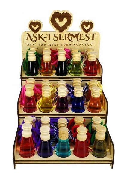 Aşk-I Sermest Beyaz Ahşap Standlı 60 Adet 12 ml Gül & Yasemin Araç Parfümü Oto Araba Kokusu