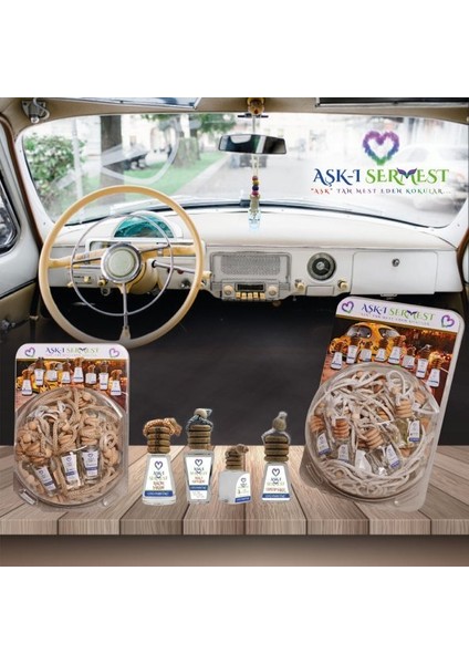 Aşk-I Sermest Fanus Standlı 60 Adet 8 ml Yeşil Çay Araç Parfümü Oto Araba Kokusu modelleri