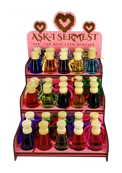 Aşk-I Sermest Pembe Ahşap Standlı 60 Adet 12 ml Yeşil Elma Araç Parfümü Oto Araba Kokusu