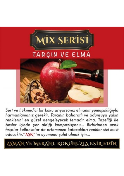 Ölümsüz Aşk Mix Serisi Tarçın & Elma 10 Adet 8 ml Silindir Şişe Oto Kokusu Araç Araba Parfümü