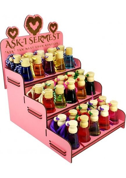 Aşk-I Sermest Pembe Ahşap Standlı 90 Adet 8 ml Aşkın Şarabı Araç Parfümü Oto Araba Kokusu