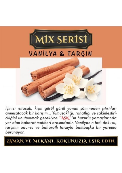 Ölümsüz Aşk Mix Serisi Vanilya & Tarçın 10 Adet 8 ml Silindir Şişe Oto Kokusu Araç Araba Parfümü