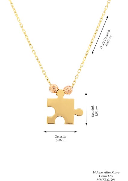 Kadın 14 Ayar Altın Minimal Dorika Toplu Puzzle Kolye