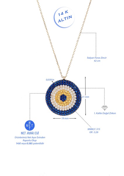 Kadın Göz Boncuklu Renkli Kolye 14 Ayar Altın modelleri