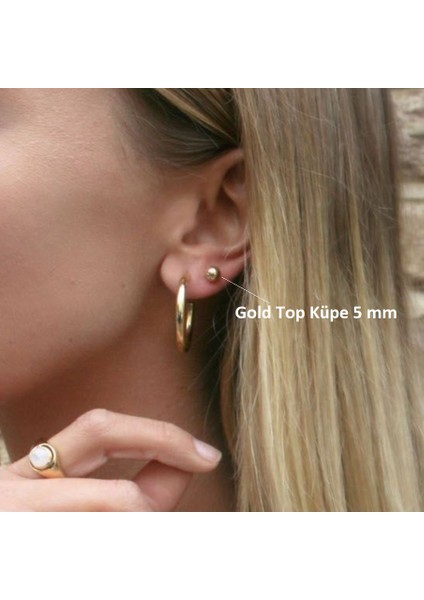 Çelik Gold Top Küpe 5 mm Çift