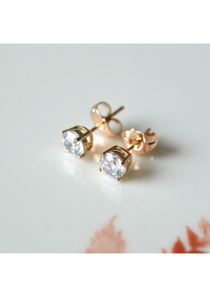 Tektaş Küpe 6 mm Zirkon Taşlı Rodyumlu