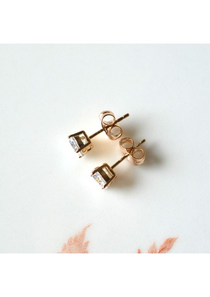 Tektaş Küpe 6 mm Zirkon Taşlı Rodyumlu modelleri