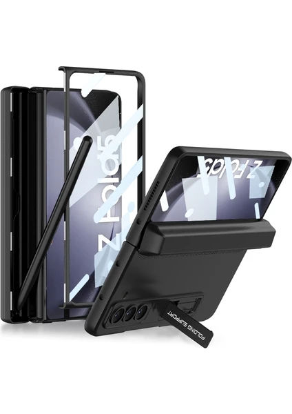 Gkk Samsung Galaxy Z Fold5 Için Kalem Yuvalı Pu Telefon Kılıfı - Siyah (Yurt Dışından)