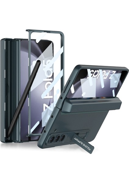 Samsung Galaxy Z Fold5 Için Kalem Yuvalı Pu Telefon Kılıfı - Yeşil (Yurt Dışından)
