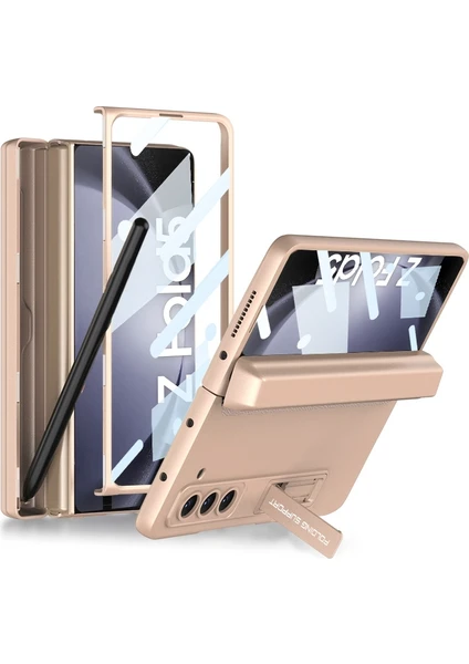 Gkk Samsung Galaxy Z Fold5 Için Kalem Yuvalı Pu Telefon Kılıfı - Altın (Yurt Dışından)