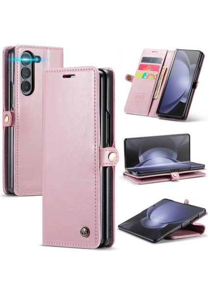 Samsung Galaxy Z Fold5 Için Çılgın At Doku Deri Telefon Kılıf - Pembe (Yurt Dışından)