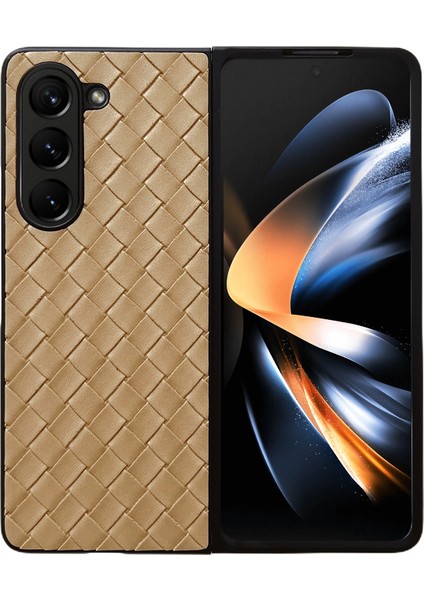 Samsung Galaxy Z Fold5 5g Için Dokuma Doku Telefon Kılıfı - Altın (Yurt Dışından)