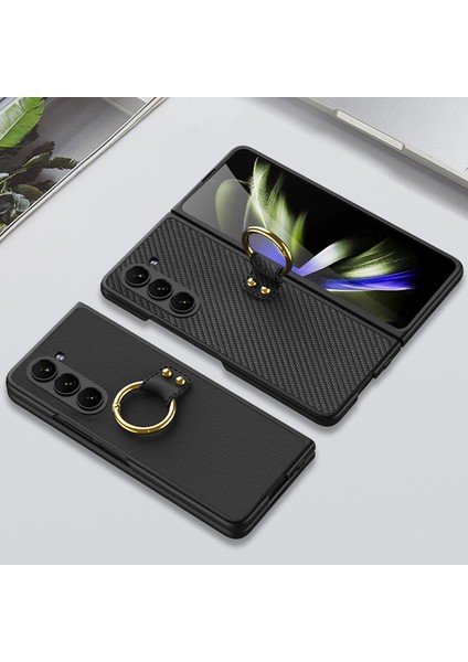 Samsung Galaxy Z Fold5 Için Yüzük ile Pc + Pu Telefon Kılıfı - Koyu Kırmızı (Yurt Dışından)