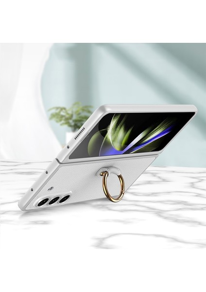 Samsung Galaxy Z Fold5 Için Yüzük ile Pc + Pu Telefon Kılıfı - Koyu Kırmızı (Yurt Dışından)