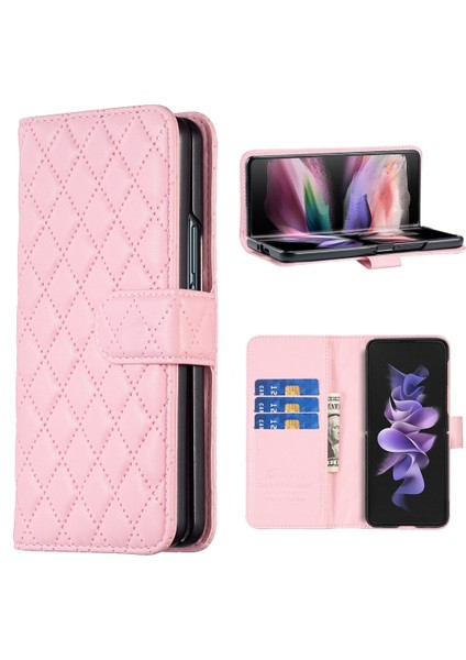 Samsung Galaxy Z Fold4 Için Kafes Cüzdan Deri Telefon Kılıf - Pembe (Yurt Dışından)