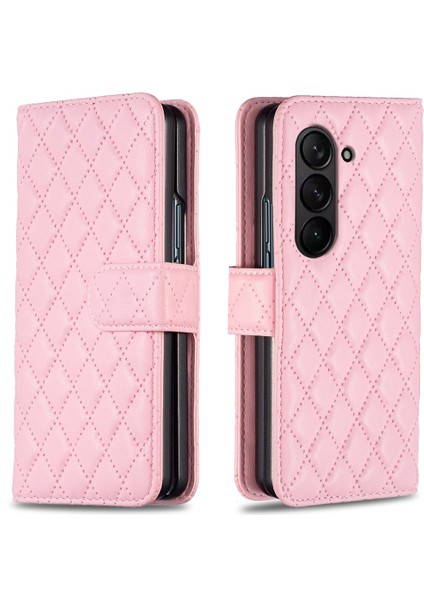 Samsung Galaxy Z Fold4 Için Kafes Cüzdan Deri Telefon Kılıf - Pembe (Yurt Dışından)