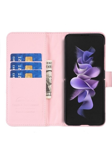 Samsung Galaxy Z Fold4 Için Kafes Cüzdan Deri Telefon Kılıf - Pembe (Yurt Dışından)