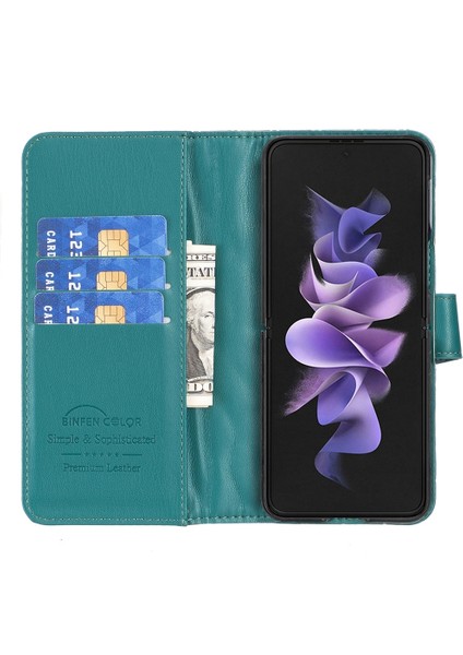 Samsung Galaxy Z Fold4 Için Kafes Cüzdan Deri Telefon Kılıf - Yeşil (Yurt Dışından)