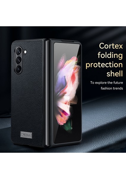 Samsung Galaxy Z Fold5 Için Tpu + Deri Telefon Kılıf - Siyah (Yurt Dışından)