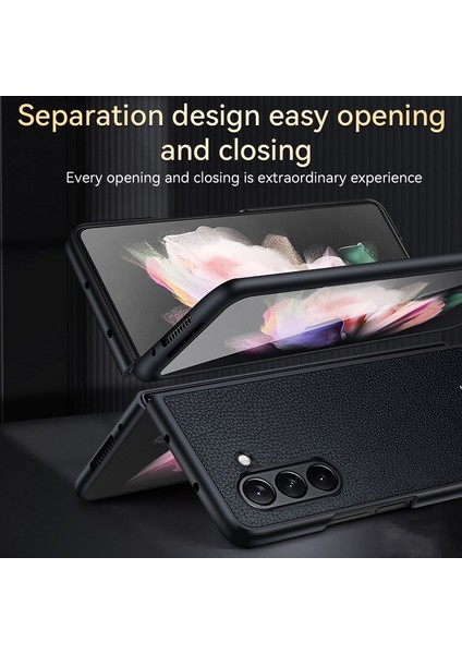 Samsung Galaxy Z Fold5 Için Tpu + Deri Telefon Kılıf - Siyah (Yurt Dışından)