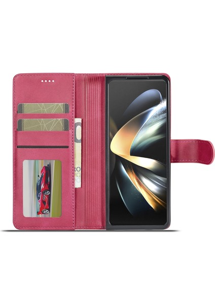 Lc.imeeke Samsung Galaxy Z Fold5 5g Için Deri Telefon Kılıfı - Kırmızı (Yurt Dışından)