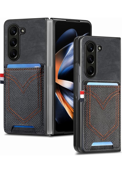 Samsung Galaxy Z Fold5 Için Deri Pc Telefon Kılıfı - Siyah (Yurt Dışından)