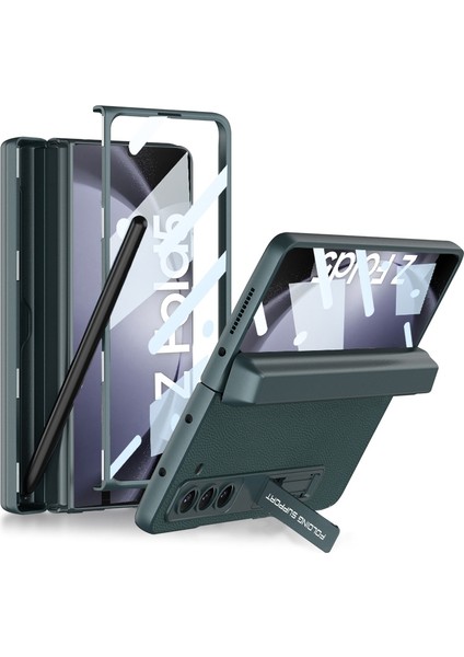 Samsung Galaxy Z Fold5 Için Kalem Yuvalı Pu Telefon Kılıfı - Yeşil (Yurt Dışından)