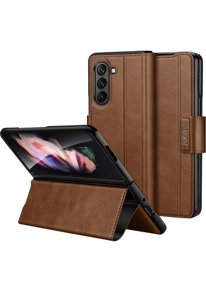 Samsung Galaxy Z Fold5 Için Deri Telefon Kılıfı - Kahverengi (Yurt Dışından)