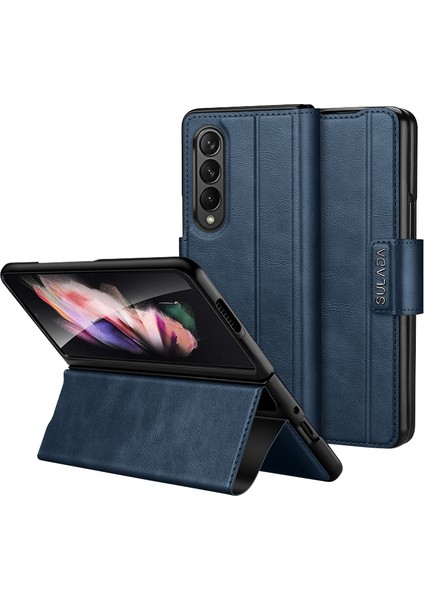 Samsung Galaxy Z Fold3 / W22 Için Deri Telefon Kılıfı - Mavi (Yurt Dışından)