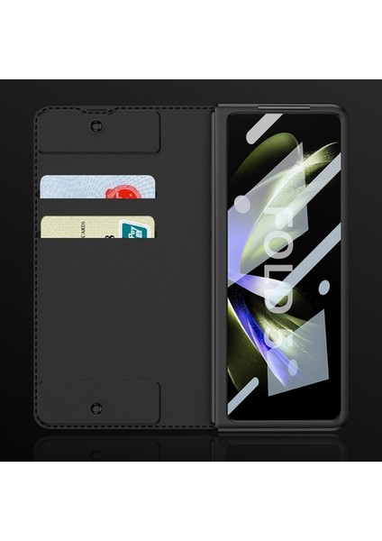 Gkk Samsung Galaxy Z Fold5 5g Için Zırh Flip Deri Telefon Kılıf - Siyah (Yurt Dışından)