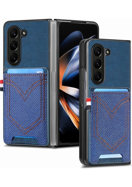 Samsung Galaxy Z Fold5 Için Deri Pc Telefon Kılıfı - Mavi (Yurt Dışından)