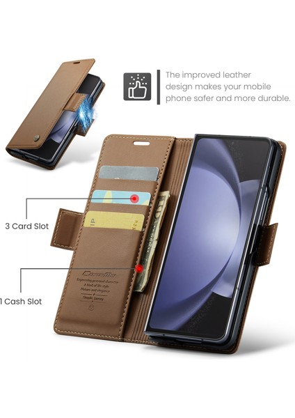 Samsung Galaxy Z Fold5 Için Rfıd Pu Telefon Kılıfı - Kahverengi (Yurt Dışından)