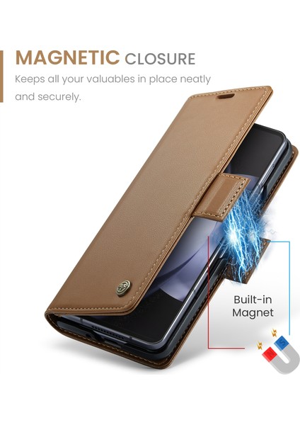 Samsung Galaxy Z Fold5 Için Rfıd Pu Telefon Kılıfı - Kahverengi (Yurt Dışından)